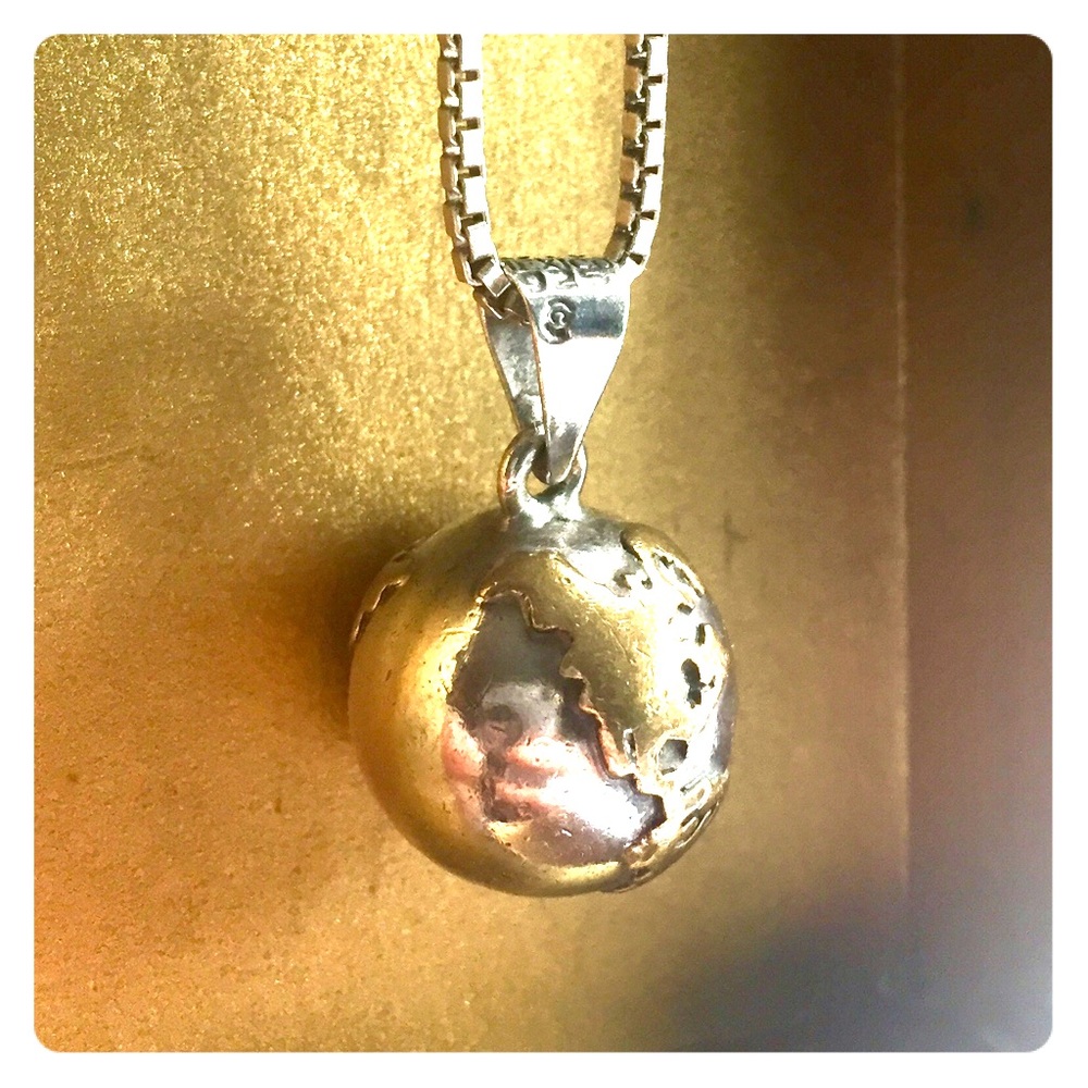 Vintage Gold & Silver Mexico Taxco globe pendant
